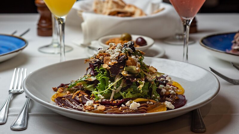 Beet salad topped with goat cheese